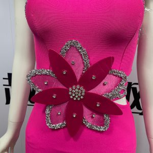 European and American cross-border bandages, new women's clothing, stand-up collar, light luxury nail diamond, hollow flower temperament, elegant bandage dress, long skirt – Image 3