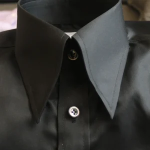 Italian black cotton men's shirt Retro large peak collar casual business Long sleeve slim fit High count mercerized cotton – Image 4