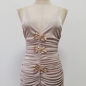 Autumn New Celebrity Style Banquet Suspender Bandeau Pleated Design Champagne Skirt Dress Set Women – Image 3