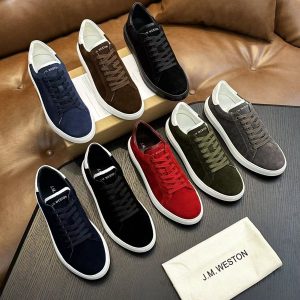 JM leather casual white shoes men's shoes lace-up suede W family board shoes for men – Image 3
