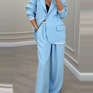 European and American cross-border 2025 autumn/winter new women's clothing Amazon temperament long-sleeved jacket casual wide-leg pants suit set – Image 5