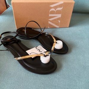 ZA2025 Fall New Clip-toe Back Strap Platform Flat Metal Decoration Herringbone Fashion Beach Sandals for Women – Image 4