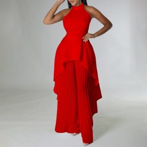 foreign trade cross-border fashion casual suit, summer celebrity private clothes, backless tops, pleated wide-leg pants, European and American suits – Image 3