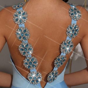 European and American New Sexy Diamond Chain Open Back Off-Shoulder Tight Waist Hip Length Skirt Bandage Dinner Party Dress Dress – Image 7