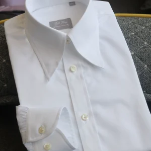 Italian black cotton men's shirt Retro large peak collar casual business Long sleeve slim fit High count mercerized cotton – Image 3