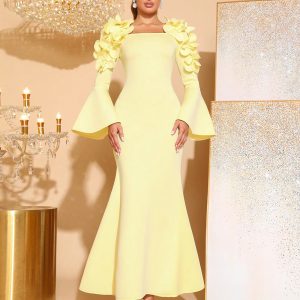 French temperament design sense spliced three-dimensional flower dress 2025 new elegant flared long sleeve nail flower dress – Image 3