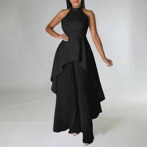 foreign trade cross-border fashion casual suit, summer celebrity private clothes, backless tops, pleated wide-leg pants, European and American suits – Image 4