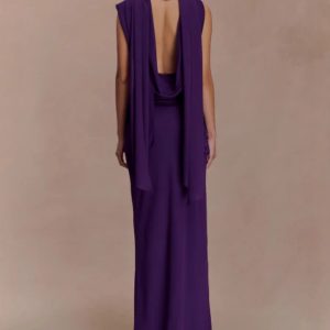 Amazon cross-border European and American women's clothing new slim pile collar streamer scarf dress hip slimming evening dress – Image 3