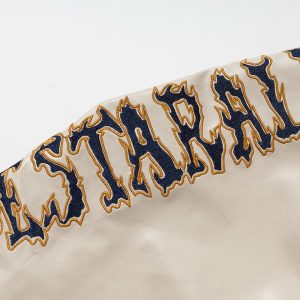 American High Street Heavy Industry embroidered baseball uniform jacket men's autumn and winter contrast splicing PU leather sleeve design jacket – Image 3