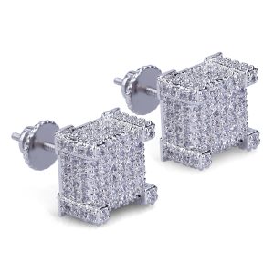 ebay Amazon cross-border hot sale European and American square full zircon stud earrings Hiphop hip hop earrings 925 silver ear pins – Image 4
