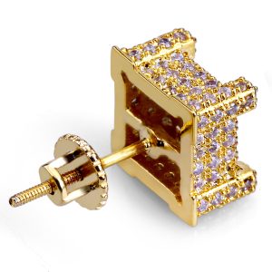 ebay Amazon cross-border hot sale European and American square full zircon stud earrings Hiphop hip hop earrings 925 silver ear pins – Image 3