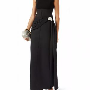 European and American niche design Chen Yuqi same dress new shirred temperament slit slim sleeveless long skirt – Image 4