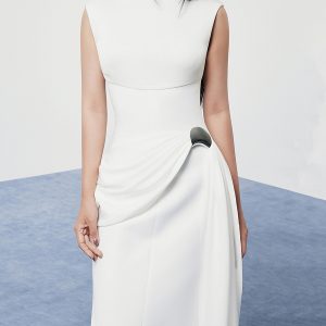 European and American niche design Chen Yuqi same dress new shirred temperament slit slim sleeveless long skirt – Image 3