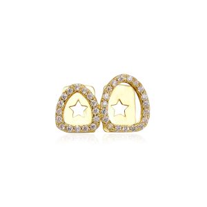 Double-spelled hollow love gold tooth hip hop rap burst flash diamond braces European and American Halloween personality denture decoration – Image 5