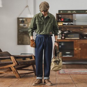 Italian Naples Paris button blue denim straight high rise jeans men's autumn trend casual men's pants – Image 4