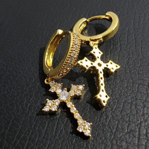 Cross-border hot sale silver pins inlaid with zirconium cross earrings, men's and women's personality studs, street trendy hip-hop rap accessories – Image 4