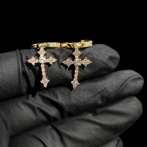 Cross-border hot sale silver pins inlaid with zirconium cross earrings, men's and women's personality studs, street trendy hip-hop rap accessories – Image 3