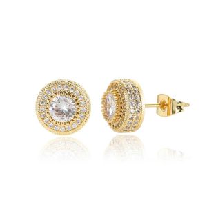 European and American cross-border round full zircon hip hop earrings high-end niche jewelry – Image 3