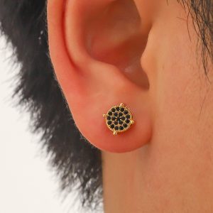 European and American explosive full diamond hip-hop men's stud earrings micro-inlay all-over zircon craft earrings wish cross-border round earrings – Image 3