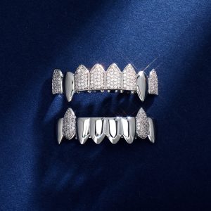 European and American diamond mixed with vampire fangs, cool men, Halloween decorations, dentures, gold braces, personality accessories – Image 3