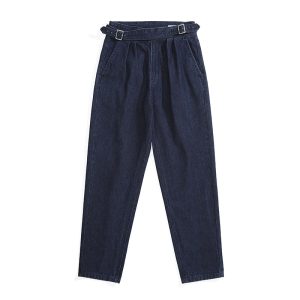 Italian Naples Paris button blue denim straight high rise jeans men's autumn trend casual men's pants – Image 5
