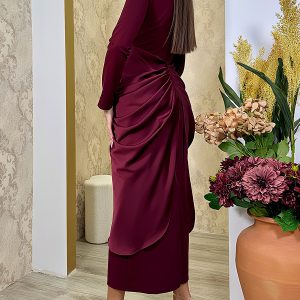 Elegant celebrity-style dress women's autumn new slim slimming splicing pleated metal buckle hip skirt – Image 3