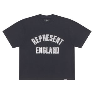 Represent letter logo embroidered American retro high street fashion brand men's and women's loose cotton short-sleeved couple T-shirt – Image 4