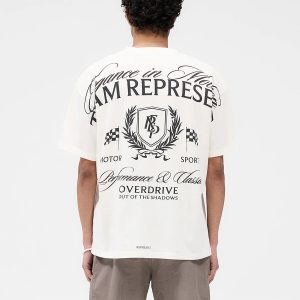 Represent, flag, letter, English print, high street, fashion, washed, distressed, men's and women's cotton loose short-sleeved T-shirts – Image 3