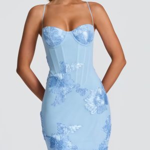 European and American autumn new three-dimensional embroidered open back cross-strap long skirt exquisite floral embroidery banquet dress – Image 3