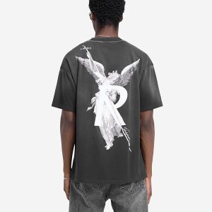 Represent Angel Goddess R Print High Street Wash Distressed Versatile Cotton Men's and Women's Loose Short Sleeve T-Shirts – Image 4
