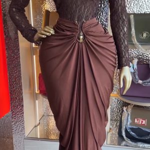 European and American clothing new sweet and fresh long-sleeved turtleneck lace shirt high-waisted hip skirt two-piece set – Image 3