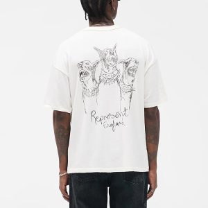 Cross-border American fashion brand Represent sketch hand-painted Doberman Spaniel print men's and women's loose short-sleeved T-shirt – Image 3