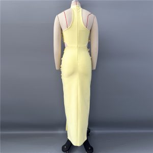 Cross-border European and American three-dimensional flowers sexy hollow halter sleeveless bandage dress celebrity party banquet evening dress – Image 3