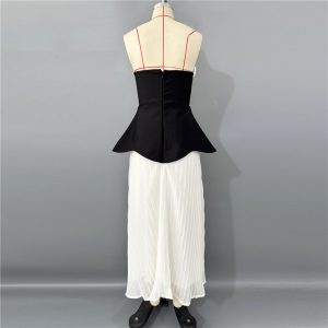 European and American new design three-dimensional flower bandage splicing mesh pleated skirt elegant dress fake two-piece dress – Image 3