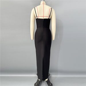 Cross-border European and American new design sense diamond-inlaid suspender bandage skirt celebrity slim dress herring bone dress – Image 4