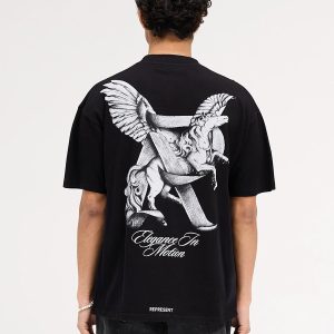Represent: Pegasus, R-print high-street fashion brand, retro summer, versatile, men's and women's loose cotton short-sleeved T-shirt – Image 3