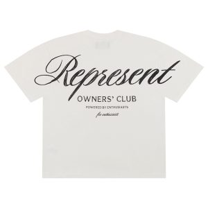 Represent: Cursive letter logo print, American high street, summer new men's and women's loose cotton short-sleeved T-shirt – Image 5