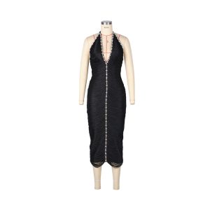 Cross-border new halterneck rhinestone dress, light luxury style, sleeveless elegant midi skirt, high-end bandage, tassel skirt for women – Image 5
