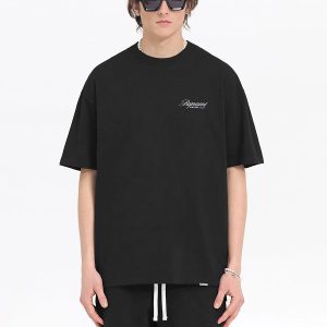 Represent: Cursive letter logo print, American high street, summer new men's and women's loose cotton short-sleeved T-shirt – Image 3