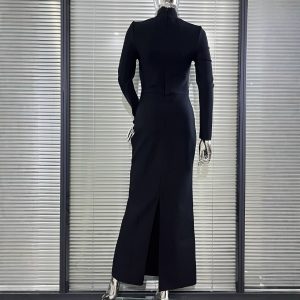 Cross-border foreign trade luxury waist diamond waist and hip black small turtleneck bandage dress fashion party evening dress – Image 4