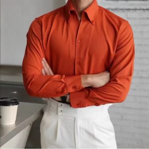 French shirt men's large neck long sleeves slim business formal white shirt men's iron-free temperament top trend – Image 3