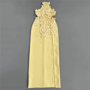 Cross-border European and American three-dimensional flowers sexy hollow halter sleeveless bandage dress celebrity party banquet evening dress – Image 4
