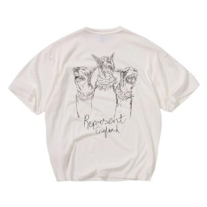 Cross-border American fashion brand Represent sketch hand-painted Doberman Spaniel print men's and women's loose short-sleeved T-shirt – Image 5