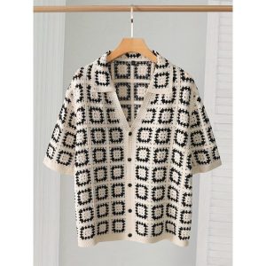 cross-border new men's knitwear black and white contrasting color men's table – Image 4