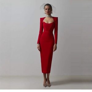 Cross-border women's horn square neck high elastic long sleeve bandage dress sexy hot girl source factory wholesale – Image 3