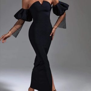 Cross-border dress 2025 summer new celebrity women's fashion puffy sleeves fashion slim hip bandage dress – Image 4