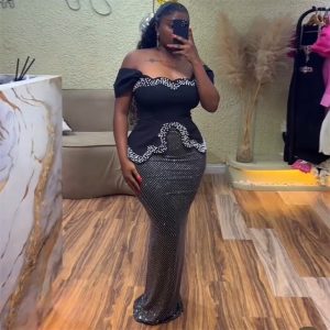 European and American new women's two-piece set of studded diamond bandages irregular top hot diamond skirt set elegant dress – Image 3