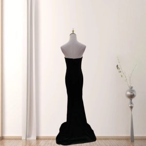 European and American cross-border independent station new velvet nail beaded diamond bandeau slim party dinner evening dress long skirt – Image 3