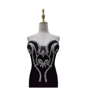 European and American cross-border independent station new velvet nail beaded diamond bandeau slim party dinner evening dress long skirt – Image 4