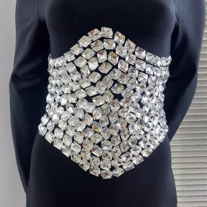 Cross-border foreign trade luxury waist diamond waist and hip black small turtleneck bandage dress fashion party evening dress – Image 3